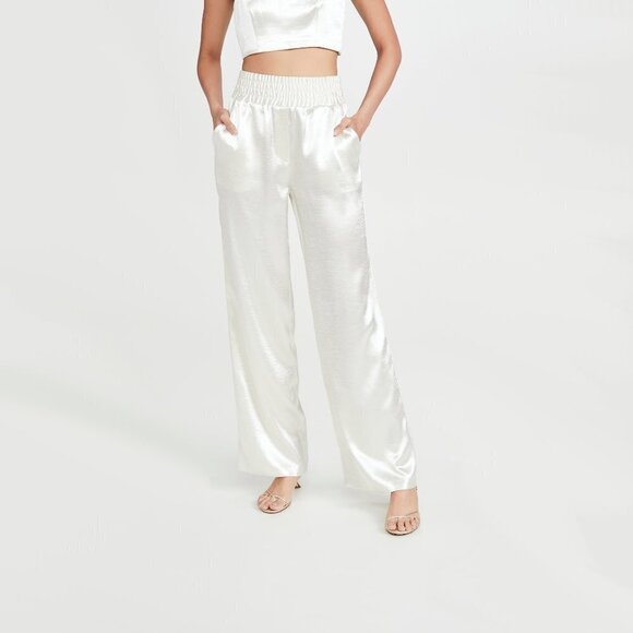 NWT Cinq à Sept ivory shiny wide leg pants, XS - Picture 2 of 16